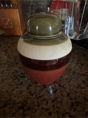 Vintage Seymour Mann Japanese Pottery Ginger Jar  Green Red Mid Century